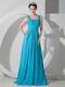 Wide Straps Square Neck Long Best Deals Azure Blue Prom Dress