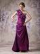 Dark Purple One Shoulder Flowers Strap Cache Prom Dress Petite