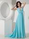 Crazy Panel Train Aqua Chiffon Open Back Prom Dress Cheap