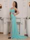 One Shoulder Aqua Blue Chiffon Skirt Prom Dress With Side Split