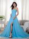 Empire Waist Best Aqua Blue Prom Dress With Side Split