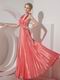 Pleated Halter Floor-length Skirt Watermelon Prom Dress Cheap