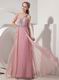 One Shoulder Baby Pink Chiffon Beaded Dress For Prom Wear