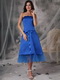 Tea-length Royal Blue Mother Of The Bride Dress With Belt Modest