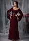 Scoop Burgundy Mother Of The Bride Dress Long Sleeves Modest