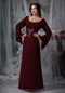 Scoop Burgundy Mother Of The Bride Dress Long Sleeves Modest