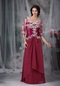 Cardinal Red Half Sleeve Appliques Dress For Bridal Mother Modest