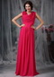 V-neck Hot Pink Chiffon Dress For Mother Of Bride Wear Modest