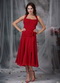 Wine Red Tied Halter Tea-length Mother Of Bride Dress Modest