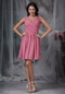 Hot Sell V-neck Mini Prom Dress By Roes Pink Chiffon Knee Length Sexy