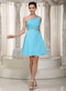 Cute One Shoulder Mini-length Aqua Chiffon Mini Dress For Party Knee Length Sexy