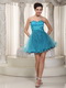 Teal Sweetheart Mini Dress Withe Handcrafted Beading For Girl Knee Length Sexy