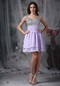 Straps Lilac Chiffon Short Prom Dress With Coloured Crystals Knee Length Sexy