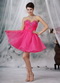 Sweetheart Hot Pink Organza Short Prom Dress With Crystals Knee Length Sexy