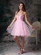Halter Neck Style Organza Mini-length Prom Dress Pink Knee Length Sexy