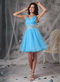 Aqua Blue V-neck Beaded Short Prom Dress Cross Back Knee Length Sexy