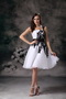 White One Shoulder Mini Prom Dress With Black Applique Knee Length Sexy