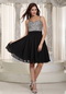 Spaghetti Straps Short Black Prom Dress LBD With Beading Knee Length Sexy