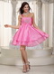 Hot Pink Beaded Prom Dress With One Shoulder Short Skirt Knee Length Sexy