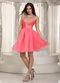 Watermelon Organza Short Skirt Sweetheart Neck Prom Dress Knee Length Sexy