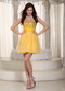 Bright Yellow Mini Prom Dress With Sequin Paillette Bodice Knee Length Sexy