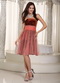 Rust Red Short Prom Dress With Birds Feather Printed Design Knee Length Sexy