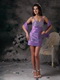 Medium Orchid Straps Short Beading Party Dress With Shawl Knee Length Sexy