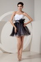 Black and White Mini Prom Dress With Handmade Flowers Knee Length Sexy
