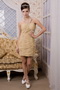 Column One Shoulder Mini-length Champagne Chiffon Prom Dress Short Knee Length Sexy