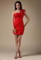 Rosette One Shoulder Strap Red Prom Dress Mini Length Knee Length Sexy