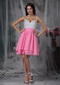 Pink and White Spaghetti Straps Short Beaded Prom Dress Knee Length Sexy