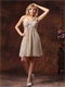 Spaghetti Grey Mini-length Ruch Decorate Cheap Bridesmaid Dress On Stores