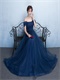 Off Shoulder Navy Formfitting Bridesmaid Long Dress With Back Bowknot