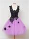 Lilac Short Dama Draped Tulle Skirt Party Dress With Black Appliques
