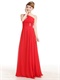 Single Strap Red Long Chiffon Homecoming Dress With Crystal Embellished