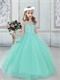 See Through Bateau Neckline Tulle Little Girl Pageant Dress in Apple Green