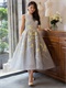 Silver High Low Striated Lace Prom Dress With Luminous Yellow Shivering