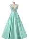 Glass Crystals V Neck Mint A-line Satin Fashion Prom Dresses