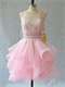 High Scoop Neck Two-Pieces Ruffles Short Organza Prom Dress Lovely Pink