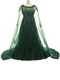 Luxurious Hunter Green Applique Prom Dress Cloak From Shoulder To Floor