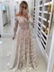 Pale Mauve Cover Off-White Long Lace Sleeves Off Shoulder Prom Gown Mother