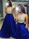 Cheap Halter Royal Blue Pocket Prom Dress Fully Beading Empire Waist