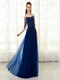 Scoop See Through Nude Neck Half Sleeve Long Prom Dress in Navy