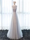 Lace Scoop Floor Length Silver Evening Dress With Rhomboid Pearl Craftwork