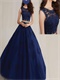 Scoop Neck Two-Pieces Twinset Navy Blue Dance Ball Gown Prom Girl