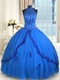Halter Floor Length Multilayer Tulle Royal Blue Quinceanera Ball Gown Beauty Contest