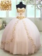 Sample Dress Picture White Mesh Flat Quinceanera Gown Gold Appliques China Factory