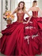 Floor Length Bubble Cake Quinceanera Ball Gown Light Wine Red With Gold Detail