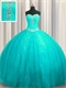 Flat Turquoise Tulle Court Train Girl 15 Quinceanera Adult Ceremony Gown Sales