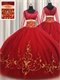 Red With Gold Embroidery Quinceanera Ball Gown Long Sleeves Winter Ceremony Wear